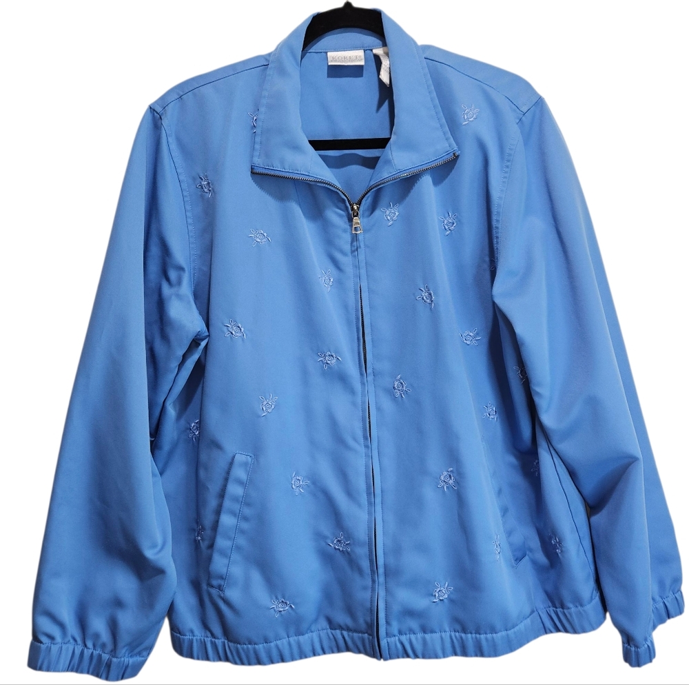 Koret Francisca Women's Large Blue Flower Embroidery Jacket Zip Up Cottagecore